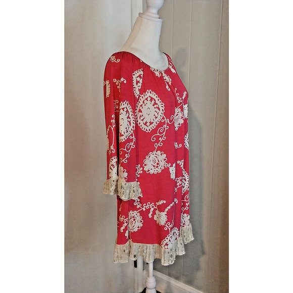 2 B Together Pink Mini Dress S Off Shoulder Crochet Flutter Sleeve / #3102 - Picture 3 of 8